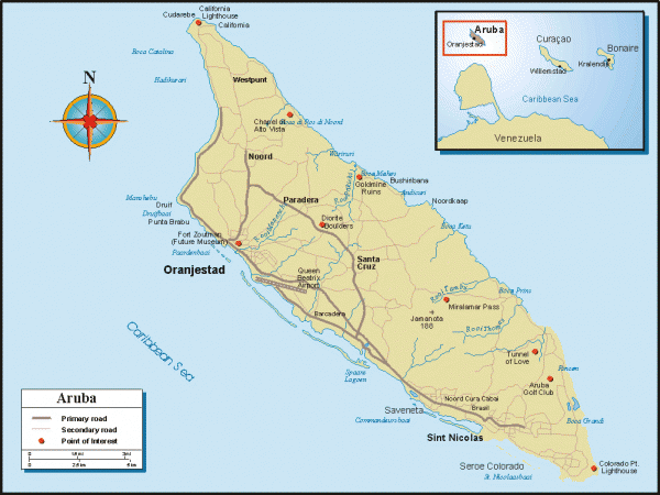 aruba map caribbean world